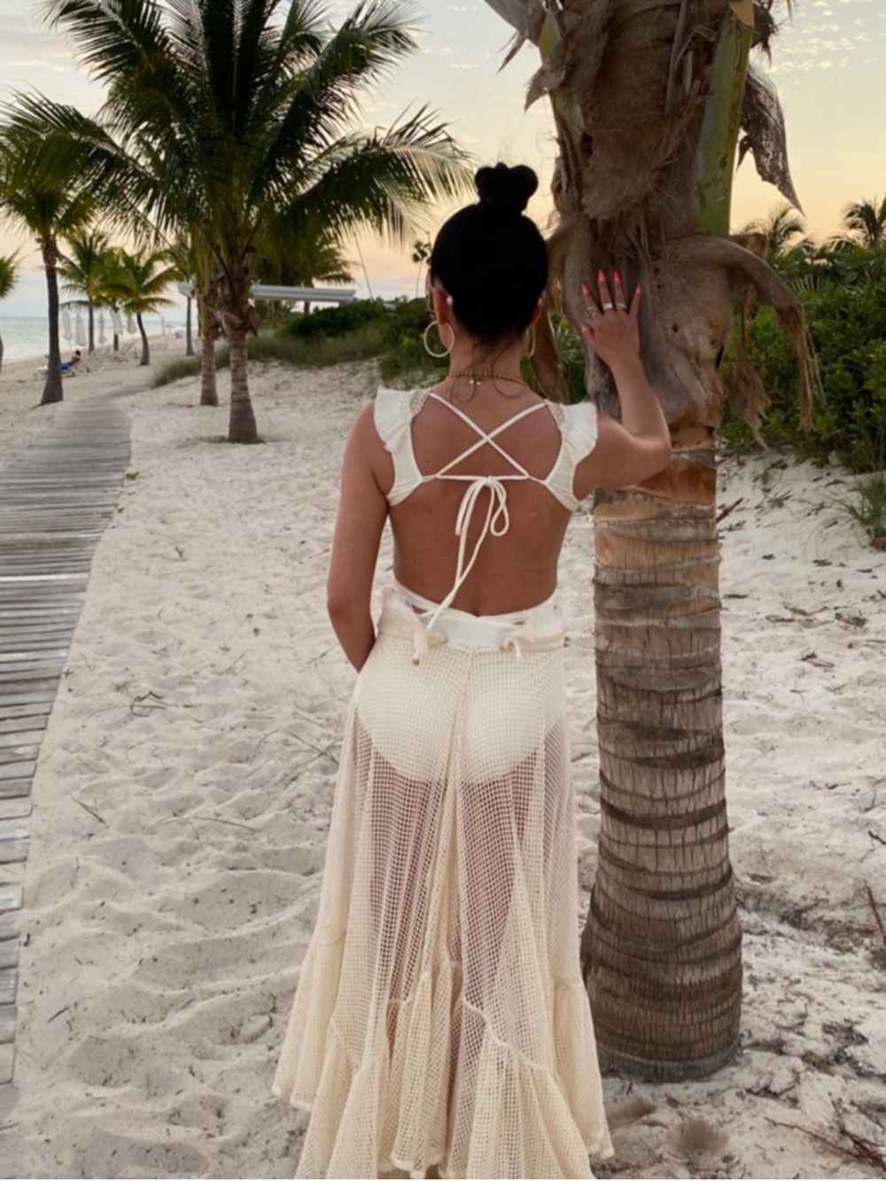 PatBO Ivory Fringe Crochet Cutout Maxi Dress | Resort Beach Goddess | S - Picture 4 of 12